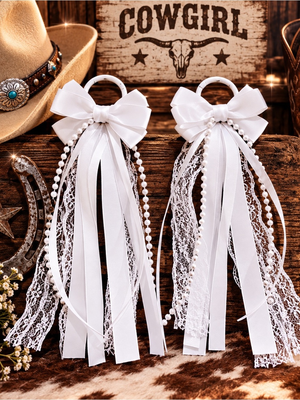 White Lace Ribbon boot  Ties with Bows